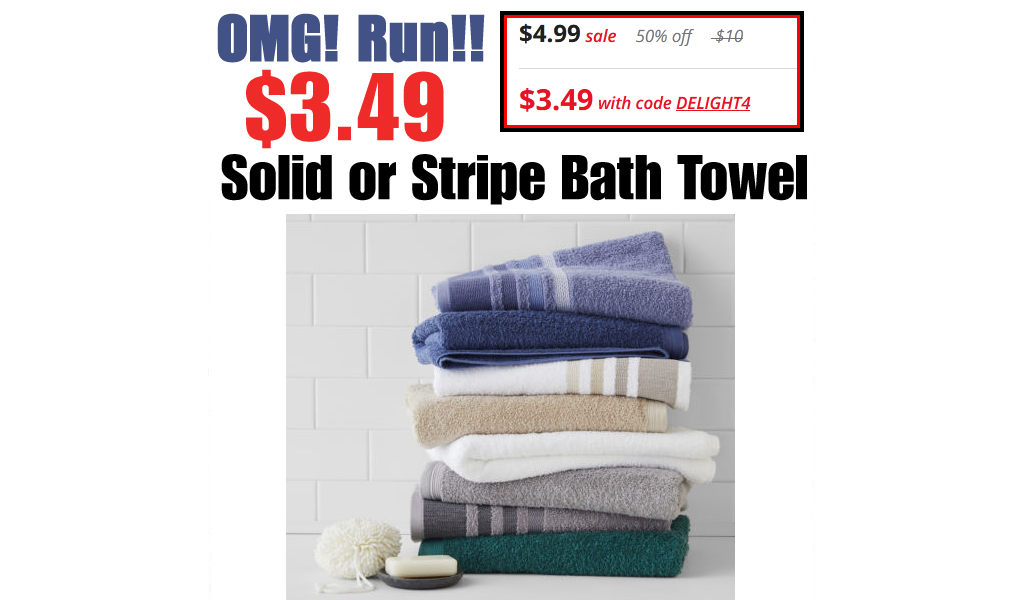 Solid or Stripe Bath Towel Only $3.49 on JCPenney.com (Regularly $10.00)
