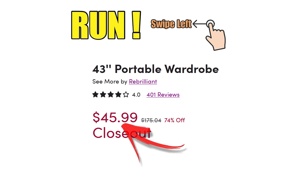 43'' Portable Wardrobe only $45.99 on Wayfair.com (Regularly $175.04)