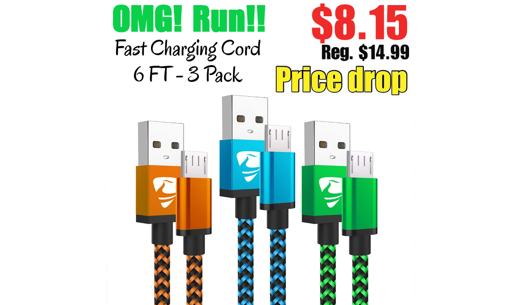 Fast Charging Cord 6 FT - 3 Pack Only $8.15 Shipped on Amazon (Regularly $14.99)
