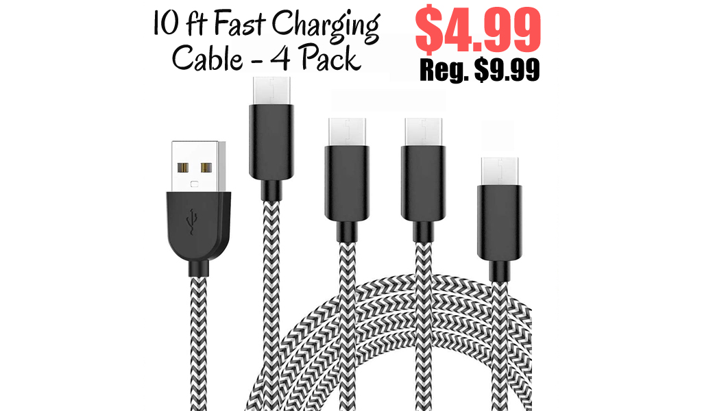 10 ft Fast Charging Cable - 4 Pack Only $4.99 Shipped on Amazon (Regularly $9.99)
