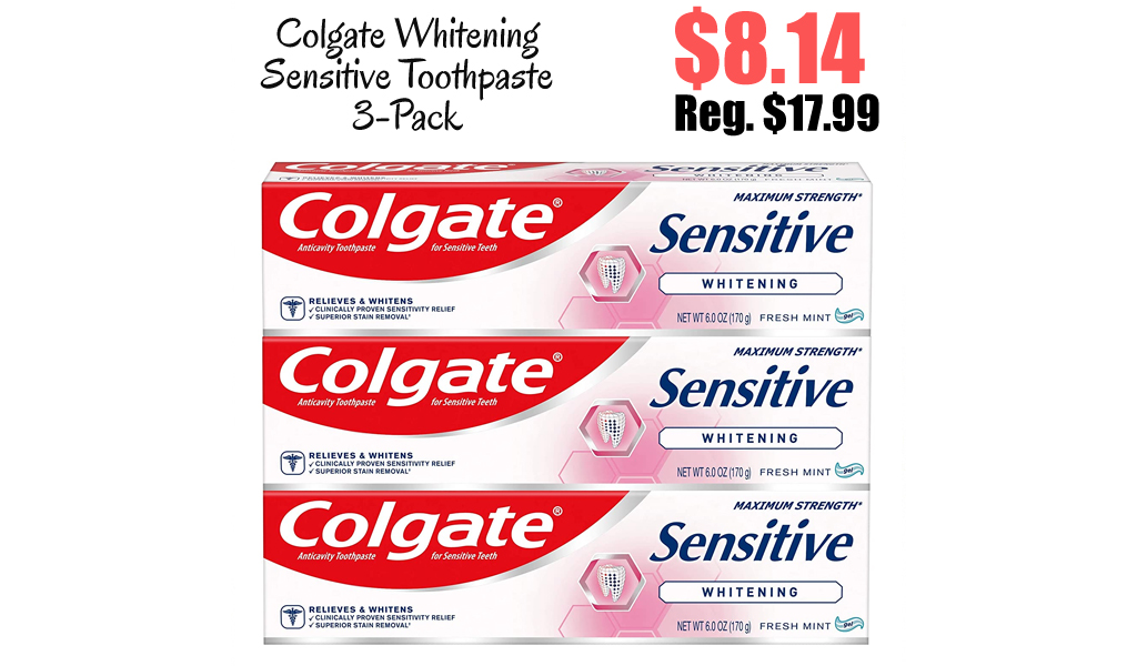Colgate Whitening Sensitive Toothpaste 3-Pack Just $8.14 on Amazon (Regularly $17.99)