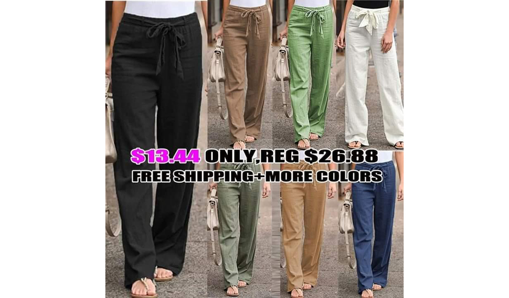 Women's Casual Fashion Solid Color Tight Cotton Linen Pocket Lace-Up Pants+FREE SHIPPING