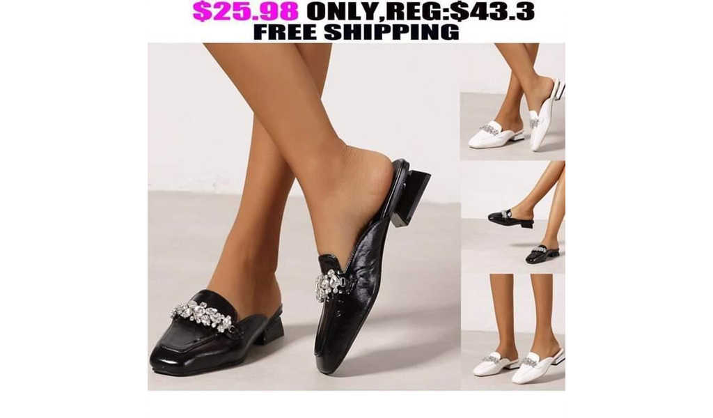 Women's Square Toe Low Heel Net Red Muller Shoes Half Toe Half Slippers+FREE SHIPPING