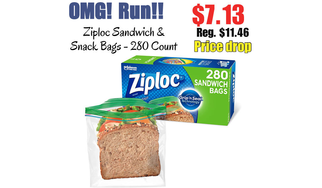 Ziploc Sandwich & Snack Bags - 280 Count Only $7.13 Shipped on Amazon (Regularly $11.46)