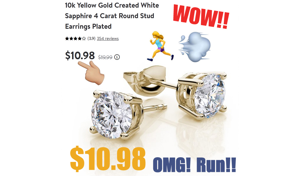10k Yellow Gold White Sapphire 4 Carat Round Stud Earrings Only $10.98 Shipped on Walmart.com (Regularly $19.99)