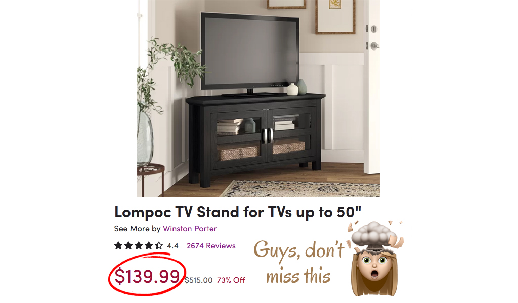 TV Stand for TVs up to 50" Only $139.99 Shipped on wayfair (Regularly $515)