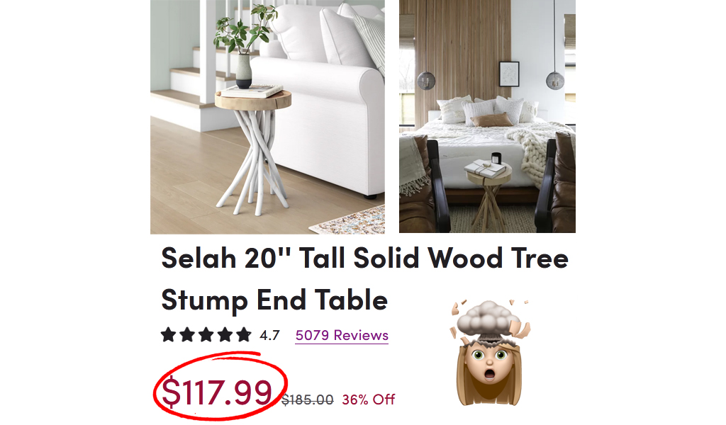 Tall Solid Wood Tree Stump End Table Only $117.99 Shipped on wayfair (Regularly $185)