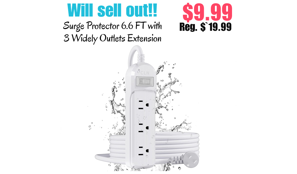 Surge Protector 6.6 FT with 3 Widely Outlets Extension Only $9.99 Shipped on Amazon (Regularly $19.99)