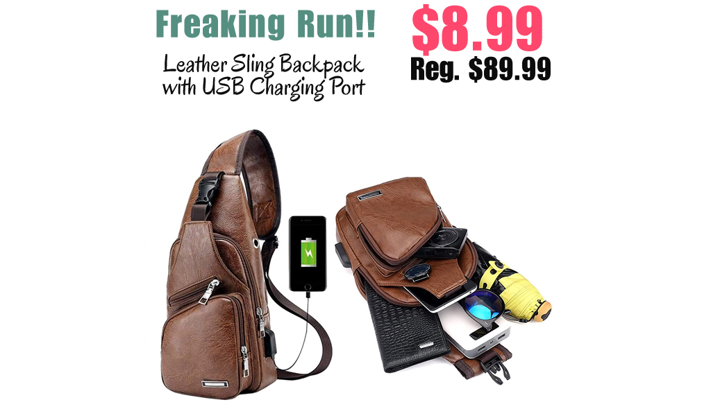 Leather Sling Backpack with USB Charging Port Only $8.99 Shipped on Amazon (Regularly $89.99)