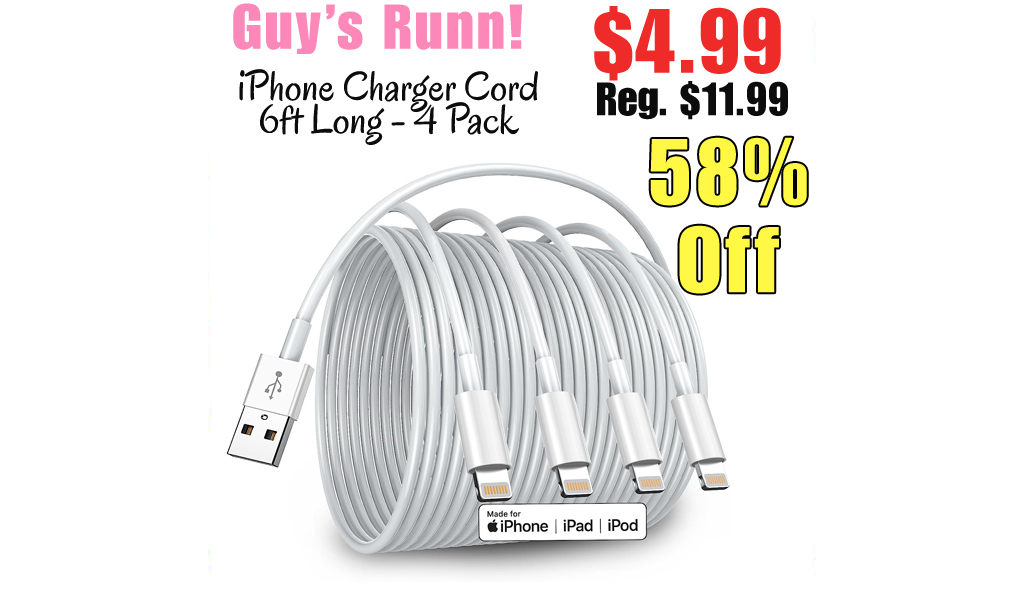 iPhone Charger Cord 6ft Long - 4 Pack Only $4.99 Shipped on Amazon (Regularly $11.99)