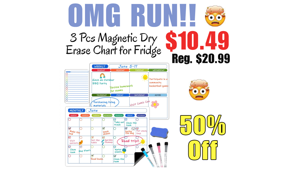 3 Pcs Magnetic Dry Erase Chart for Fridge Only $10.49 Shipped on Amazon (Regularly $20.99)